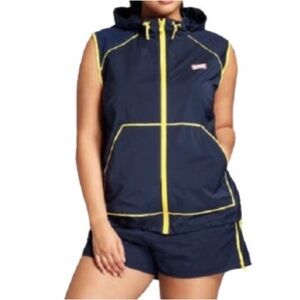 Hunter for Target Hooded Windbreaker Vest Size Women's L Navy Blue Yellow